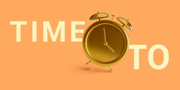 Gold Alarm Clock Isolated Light Background Time Vector Illustration — Stockový vektor