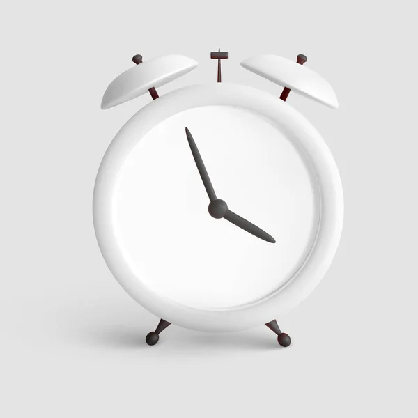 White Alarm Clock Isolated Light Background Vector Illustration — Stockový vektor