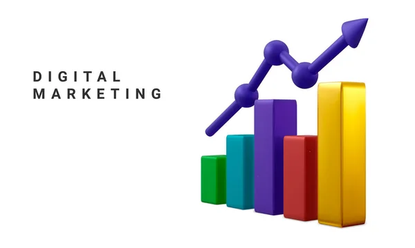 Data Analysis Concept Banner Growing Bars Graphic Rising Arrow Digital —  Vetores de Stock