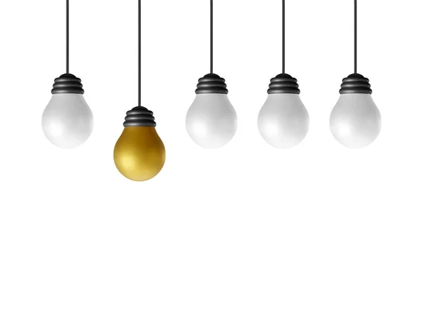 Realistic Light Bulb Icons Idea Concept Vector Illustration — Vettoriale Stock
