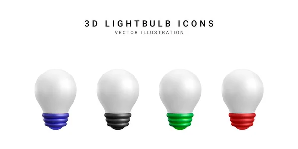 Set Realistic Light Bulb Icons Isolated White Background Vector Illustration — Vetor de Stock