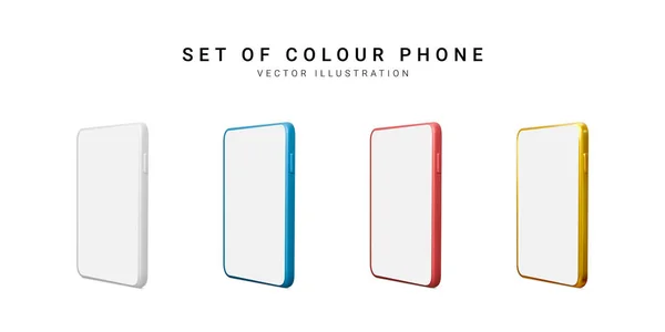 Set Colour Realistic Phone Isolated White Background Vector Illustration — Vetor de Stock