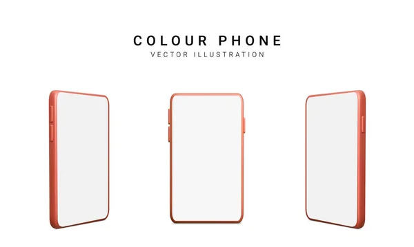 Set Colour Realistic Phone Isolated White Background Vector Illustration — Image vectorielle