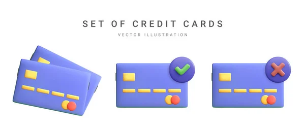 Realistic Design Credit Cards Set Different Position Isolated White Background — Image vectorielle