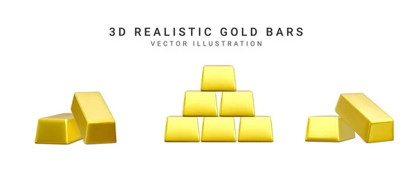 Golden Bars White Background Rendering Gold Vector Illustration — Vector de stock