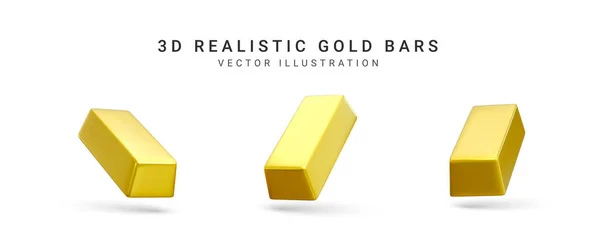 Golden Bars White Background Rendering Gold Vector Illustration — Vetor de Stock