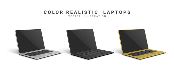 Realistic Set Laptops Gold Silver Black Colours Shadow Vector Illustration — Stok Vektör