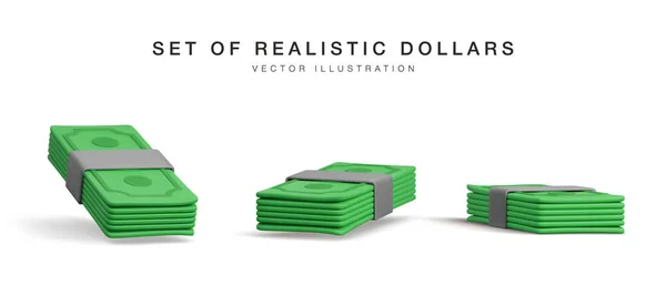 Set Stack Dollar Usa Render Green Paper Pack Money Paper — Vetor de Stock