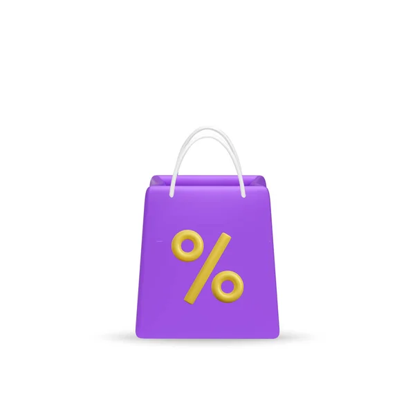 Cartoon Shopping Bag Percent Sign Online Shopping Sale Promotion Discount — Stock Vector
