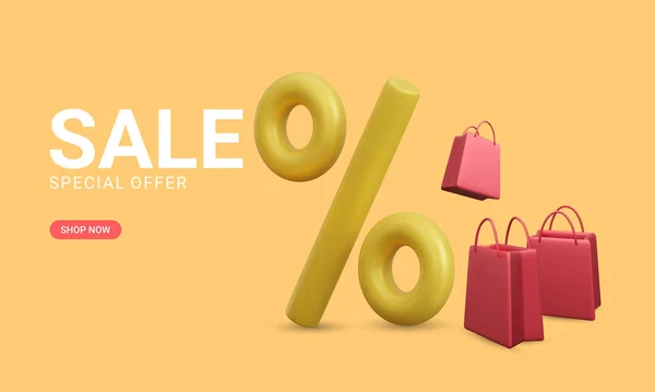 Design Template Sale Discount Banner Background Copy Space Shopping Bags — Stock vektor