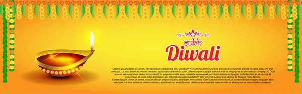 Wektorowe Powitanie Happy Diwali Dipawali Indyjski Festiwal Świateł Wisiorki Diya — Wektor stockowy