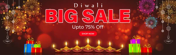 Diwali Festivalシーズン販売バナー 限定オファーDiawali インド祭り Diyaランプ オイルランプ ベクトルイラスト提供バナー — ストックベクタ