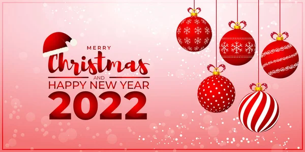 Καλή Χρονιά 2022 Πανό Κλαδιά Πεύκου Καπέλο Santa Μπάλες Φωτός — Διανυσματικό Αρχείο