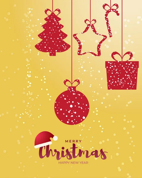 Illustration Vectorielle Joyeux Noël Carte Vœux Confettis Cadeaux Casquette Père — Image vectorielle