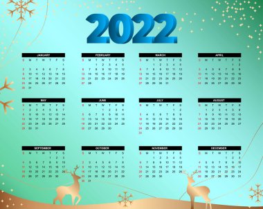 2022 Takvim şablonu, 12 ay, haftadan itibaren pazar günü başlayacak, web sitesi, iş ve sosyal medya için soyut konsept modern takvim düzeni, vektör illüstrasyonu.