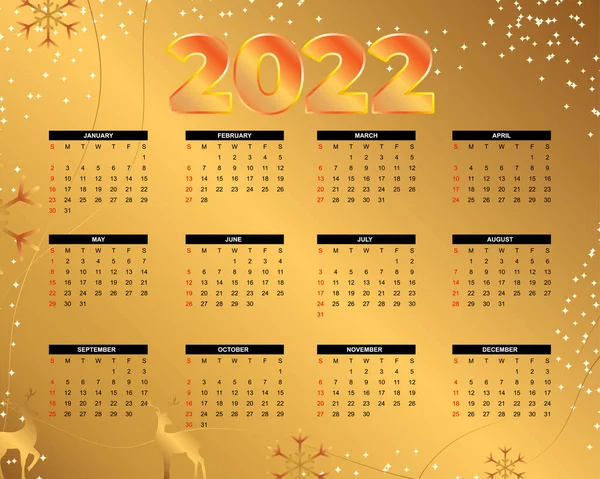 2022 Modello Calendario Set Mesi Inizio Settimana Domenica Concetto Astratto — Vettoriale Stock