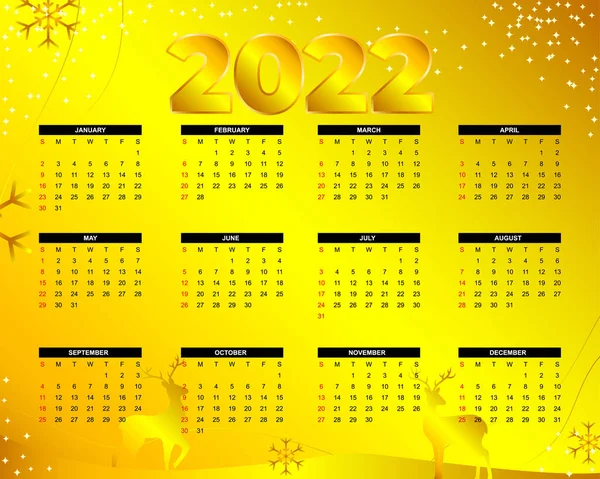 2022年日历模板 设定12个月 从周日开始一周 商业和社交媒体的抽象概念现代日历布局 矢量插图 — 图库矢量图片