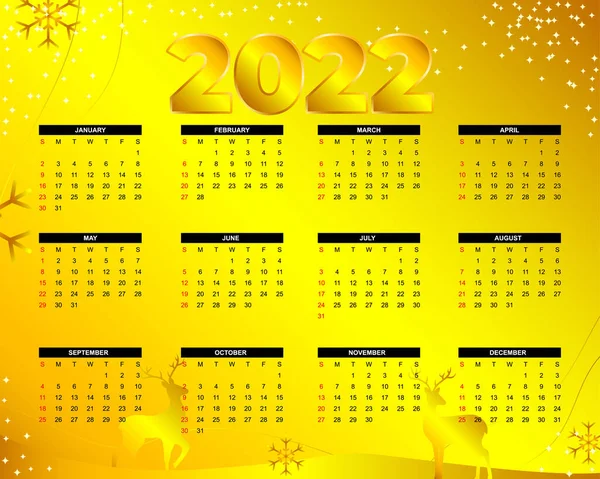 2022 Modello Calendario Set Mesi Inizio Settimana Domenica Concetto Astratto — Vettoriale Stock