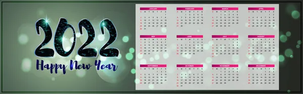 2022 Kalender Template Set Van Maanden Week Start Vanaf Zondag — Stockvector