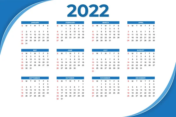 Yeni Yıl 2022 Modern Takvim — Stok Vektör