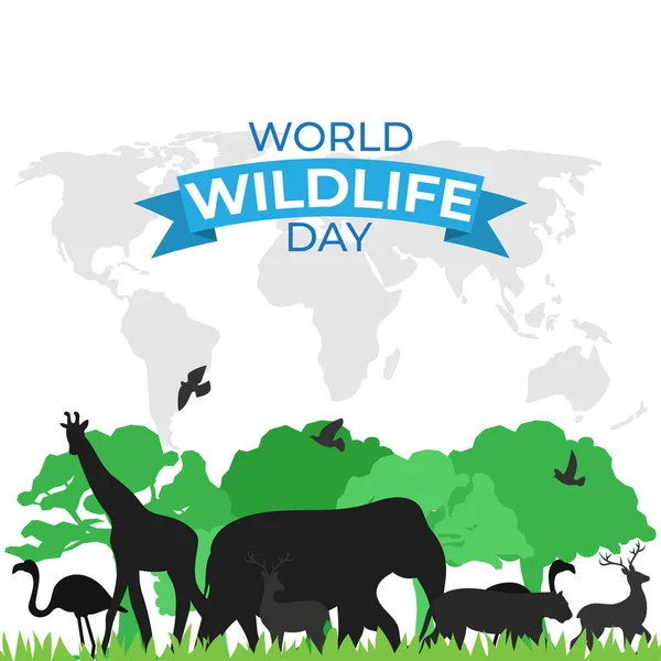 Vektor Ilustrasi Untuk World Wildlife Day - Stok Vektor