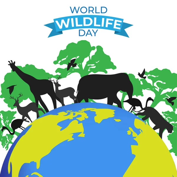 Vektor Ilustrasi Untuk World Wildlife Day - Stok Vektor