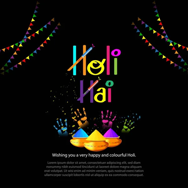 Ilustración Vectorial Del Saludo Happy Holi Texto Escrito Hindi Significa — Vector de stock
