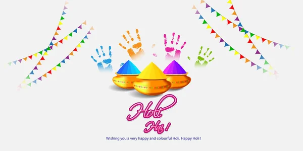 Illustrazione Vettoriale Del Saluto Happy Holi Scritto Hindi Significa Che — Vettoriale Stock
