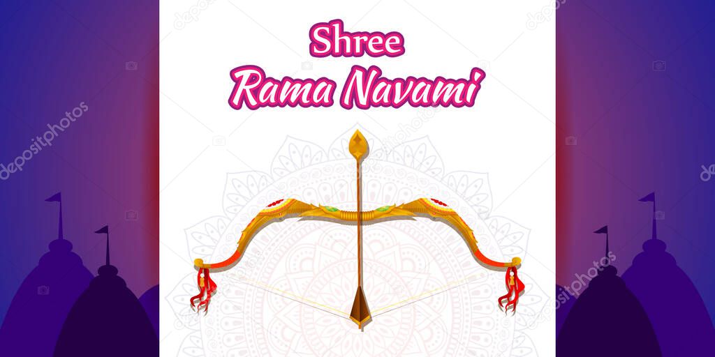 Vector illustration concept of Spring Hindu festival, Shree Ram Navami(Hindi text),written text means Shree Ram Navami, Lord Rama with bow and arrow greeting, poster, banner, flyer