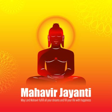 Mahavir Jayanti konsept afişinin vektör illüstrasyonu, Mahavir 'in doğuşu. Jainizm Dini Festivali.