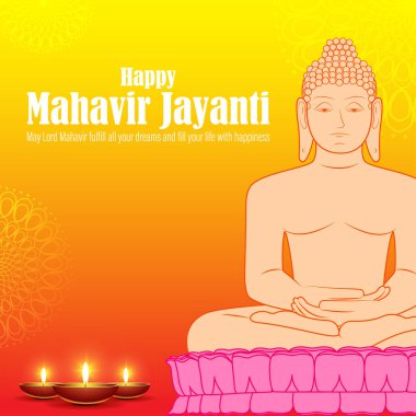 Mahavir Jayanti konsept afişinin vektör illüstrasyonu, Mahavir 'in doğuşu. Jainizm Dini Festivali.