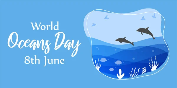 Concept Illustration Vectorielle Bannière Journée Mondiale Des Océans — Image vectorielle