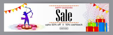 Mutlu Dussehra Satış Sancak Şablonu 'nun Vektör illüstrasyonu