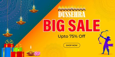 Mutlu Dussehra Satış Sancak Şablonu 'nun Vektör illüstrasyonu