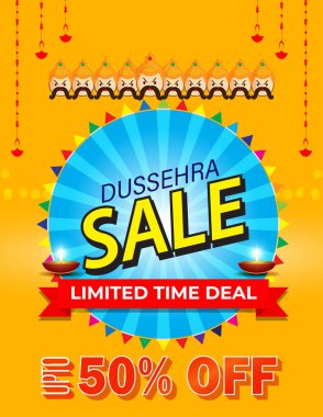 Mutlu Dussehra Satış Sancak Şablonu 'nun Vektör illüstrasyonu