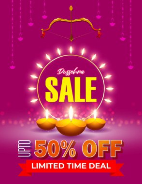 Mutlu Dussehra Satış Sancak Şablonu 'nun Vektör illüstrasyonu