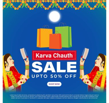 Hint festivali için vektör illüstrasyonu Karwa Chauth bayrağı şablon sunuyor