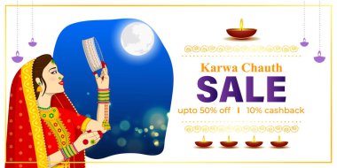 Hint festivali için vektör illüstrasyonu Karwa Chauth bayrağı şablon sunuyor