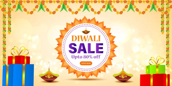 Mutlu Diwali Satış Sancak Şablonunun Vektör Illüstrasyonu — Stok Vektör