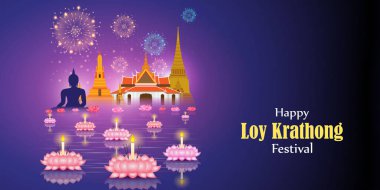 Tayland festivali için vektör illüstrasyonu Loy Krathong Işık Festivali