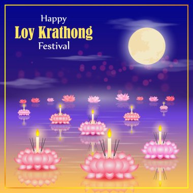 Tayland festivali için vektör illüstrasyonu Loy Krathong Işık Festivali