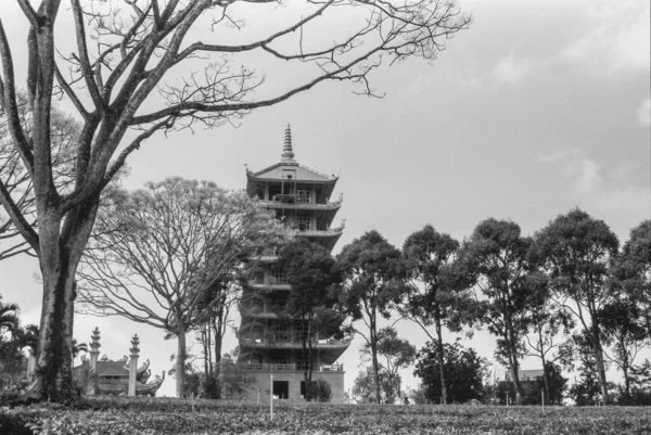 Black White Landscape Photo Film Bat Nha Pagoda Time Saturday — Stock Photo, Image