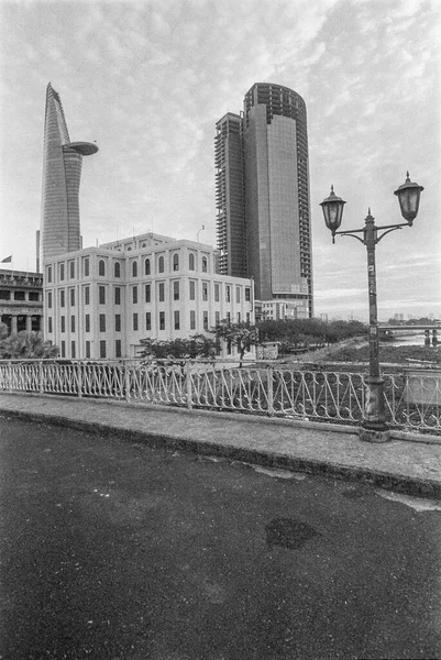 Черно Белый Пейзажный Фотофильм Уличная Жизнь Городе Хошимин Время Февраля — стоковое фото