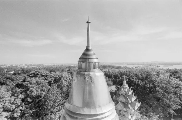 Zwart Wit Landschap Foto Film Buu Long Pagoda Tijd Februari — Stockfoto