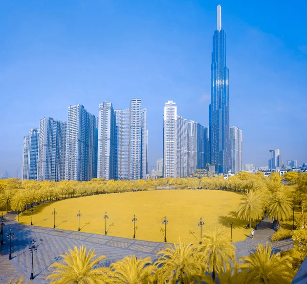 Panorama Landscape Photo Infrared Landmark Tower Modern Architecture Symbol Economic — Stock Photo, Image