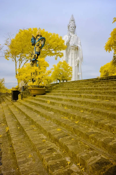 Paisaje Foto Infrarrojo Estatua Buda Linh Una Pagoda Hora Abril — Foto de Stock
