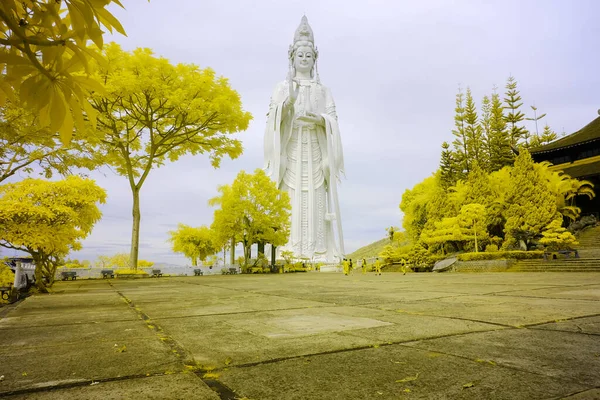 Paisaje Foto Infrarrojo Estatua Buda Linh Una Pagoda Hora Abril — Foto de Stock
