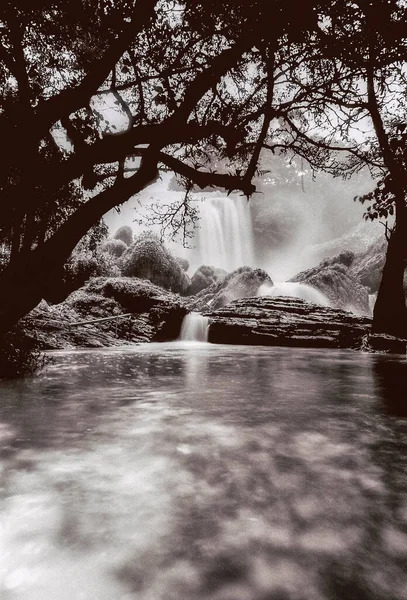 Landscape Photo Black White Film Elephant Waterfall Author Uses Black — 图库照片