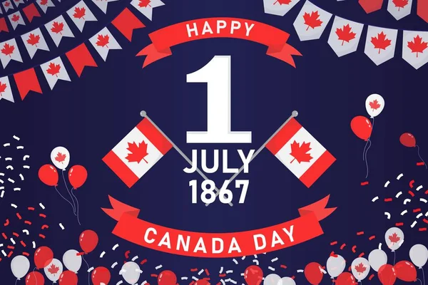 Gelukkige Canada Banner Canadese Vlaggen Datum Juli 1867 Blauwe Achtergrond — Stockvector