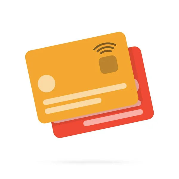 Dwie Karty Kredytowe Pomarańczowy Czerwony Płaskim Stylu Białym Tle — Zdjęcie stockowe